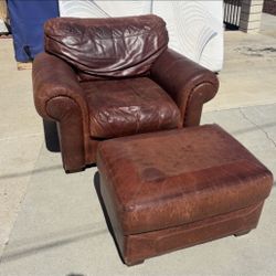 Brown Leather Chair With Ottoman 