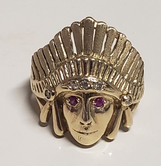10K SOLID GOLD NATIVE INDIAN TRIBE CHIEF RING 8 grams