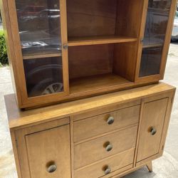 Mid-Century Modern 2 Piece Maple Hutch Cabinet