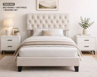 🛏️ Twin Size Upholstered Platform Bed – Brand New