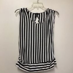 Women’s PARAPHRASE Polyester/rayon black and off-white striped sleeveless top… Size-PL