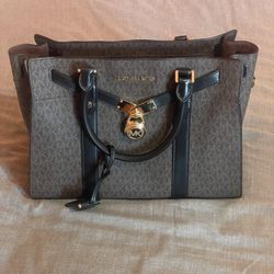 Michael Kors Nouveau Hamilton Leather Satchel - Black/Gold