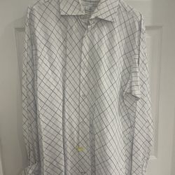 Banana Republic Men’s White Plaid Dress Shirt, Size Xl