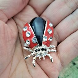 Silvertone Ladybug Brooch