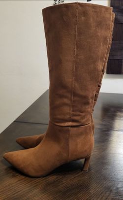 Brown Suede Knee-High Heeled Boots