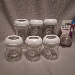 Avent Baby Glass Bottles And Brand New 2 Medium Flow Nipples