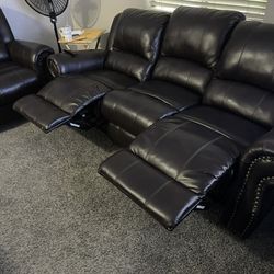 Leather Couch./ Set De Sillones Reclinables De Piel