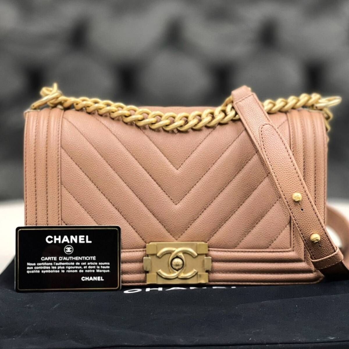 Chanel Boy caviar skin shoulder bag chevron 