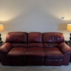 Leather/Vinyl match burgundy sofa & recliner (Berkline)