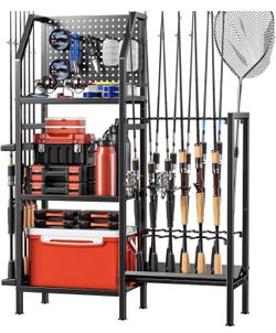 Fishing pole rack holder plus workbench and Storage