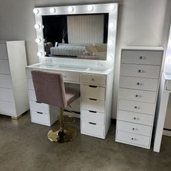Vanity Room Table Dresser + LED Mirror