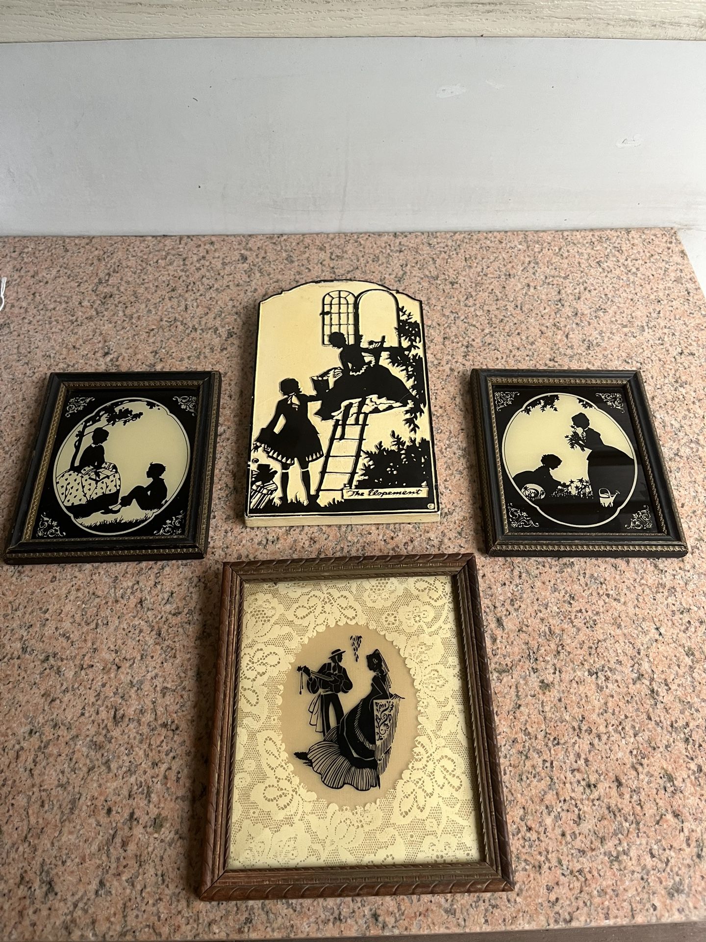 Set Of 4 Antique Vintage Pictures In Frames Silhouettes