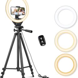   Sensyne 10'' Ring Light with 50'' Extendable Tripod Stand, LED Circle Lights with Phone Holder for Live Stream/Makeup/YouTube Video/TikToReg. $32.99
