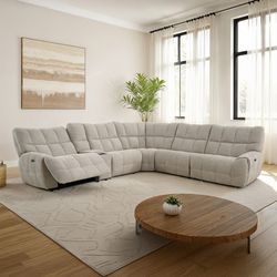 Beige/ Green/ Orange Sofa Sectional With Power Recliners & USB Ports 