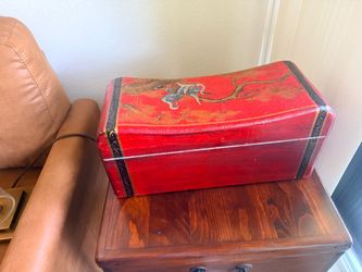 Red Lacquered Asian Decorative Storage Box