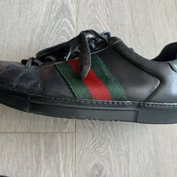 Gucci Men's Ace 9.5 Black Leather Sneakers Fair