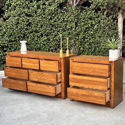 2-Piece Mid Century Modern Vintage Bedroom Set Lowboy Dresser + Chest
