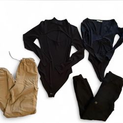 Women's Black Long Sleeve Bodysuit & Pants Set Size S  4-Piece Outfit Bundle