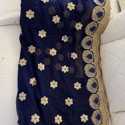Party Wear Blue & Cream Stone-Work Sa