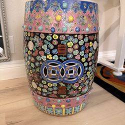 Chinese Porcelain Garden Stool / Planter – Hand Painted – Coin Motif
