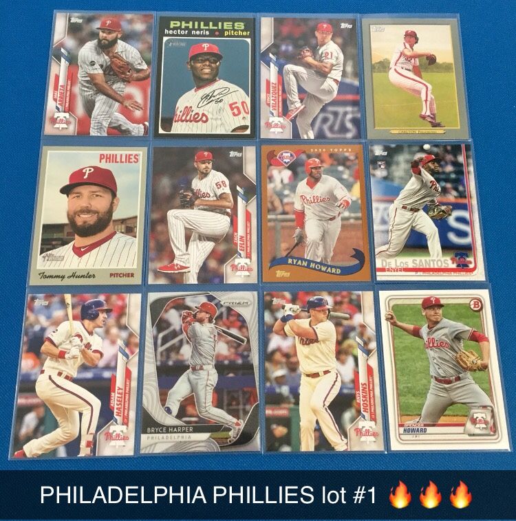 PHILADELPHIA PHILLIES lot #1 (26 cards) 🔥🔥🔥 Topps , Bowman & Panini ( Bryce Harper, Rhys Hoskins, JT Realmuto, Alec Bohm & more!)