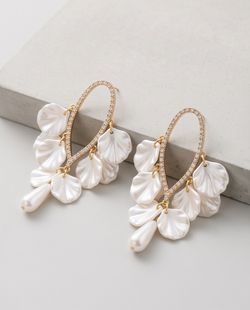 Gold Hoop Earrings with Pearl Shell Charms