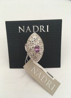 Nadri Purple Amethyst CZ Silver Filigree Ring size 7