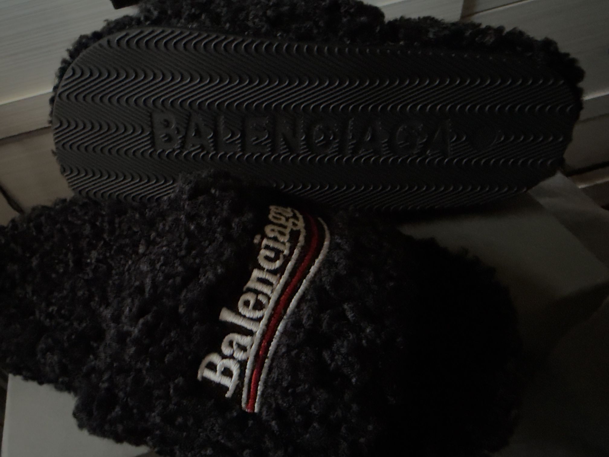 Balenciaga fur slides