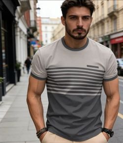 Striped  Beige  Men's T-Shirts  M