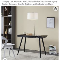 FENLO Future 39" Mid Century Desk for Home Office with Fast Charging USB and USB-C Ports, Modern Office Desk with Charging Station, Computer Desk for 