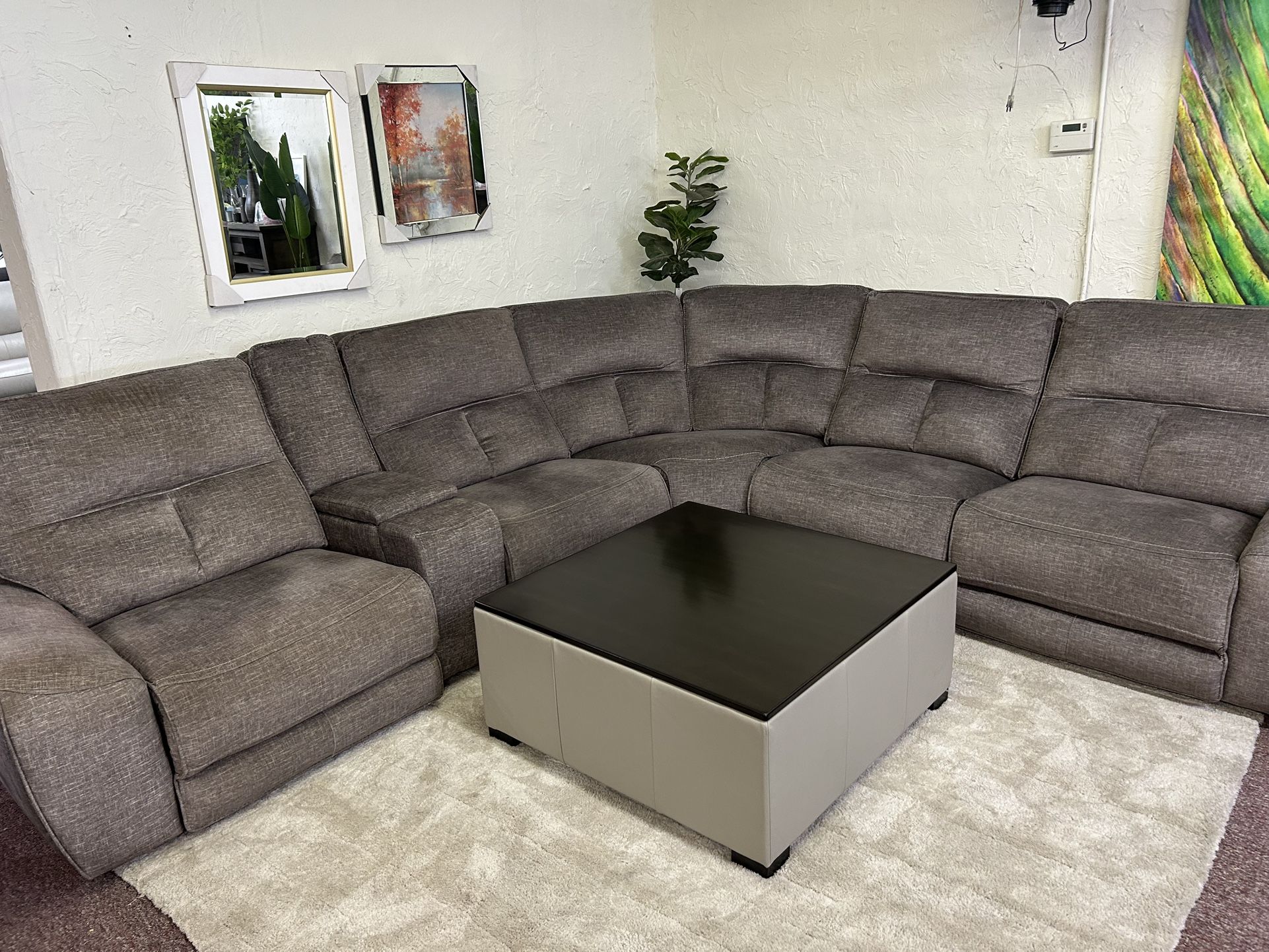 Furniture- 6 Pc High Performance Fabric Sectional With 3 Power Recliners- Terrine