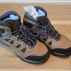 Hi-Tec Gunnison Mid Waterproof Hiking Boots Brown Blue Womens Size 7.5 (Worn 1x)