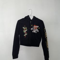 Vintage Ed Hardy Cropped Zip-Up Hoodie - "Love Kills Slowly" Medium