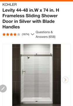 Levity 44-48 in.W x 74 in. H Frameless Sliding Shower Door in Silver with Blade Handles