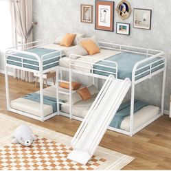 4 children bunk bed with slide