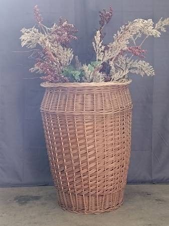 Two Foot Vintage Boho Rattan Floor Vase Plus Foliage