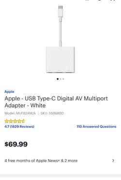 Apple USB-C To Digital AV Multiport ( Usb + Hdmi + Usb C ) Adapter / Bestbuy Sells For $69