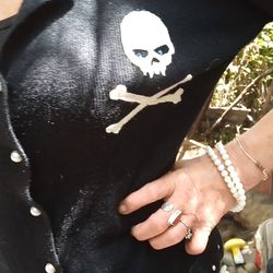 Deborah Lindquist Skull Cashmere Cardigan With Pearl Buttons