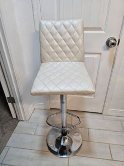 White Quilted Faux Leather Adjustable Bar Stool