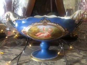 Vintage Handpainted pedestal Victorian cherub bowl