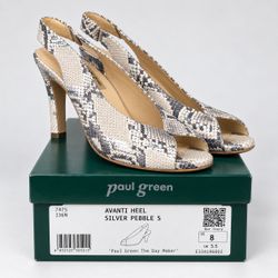 Paul Green Avanti Heel ā Silver Pebble Snake ā Size 8