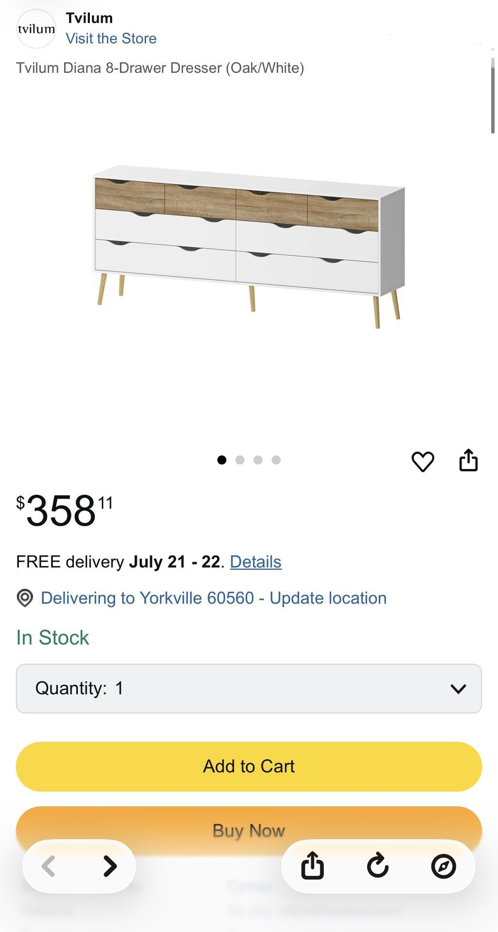 Tvilum Diana 8-Drawer Dresser (Oak/White) – Like New!
