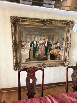 Large Parisian Social scene painting