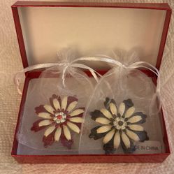 Set Of Two Vintage Enamel Poinsettias Brooch  Pins