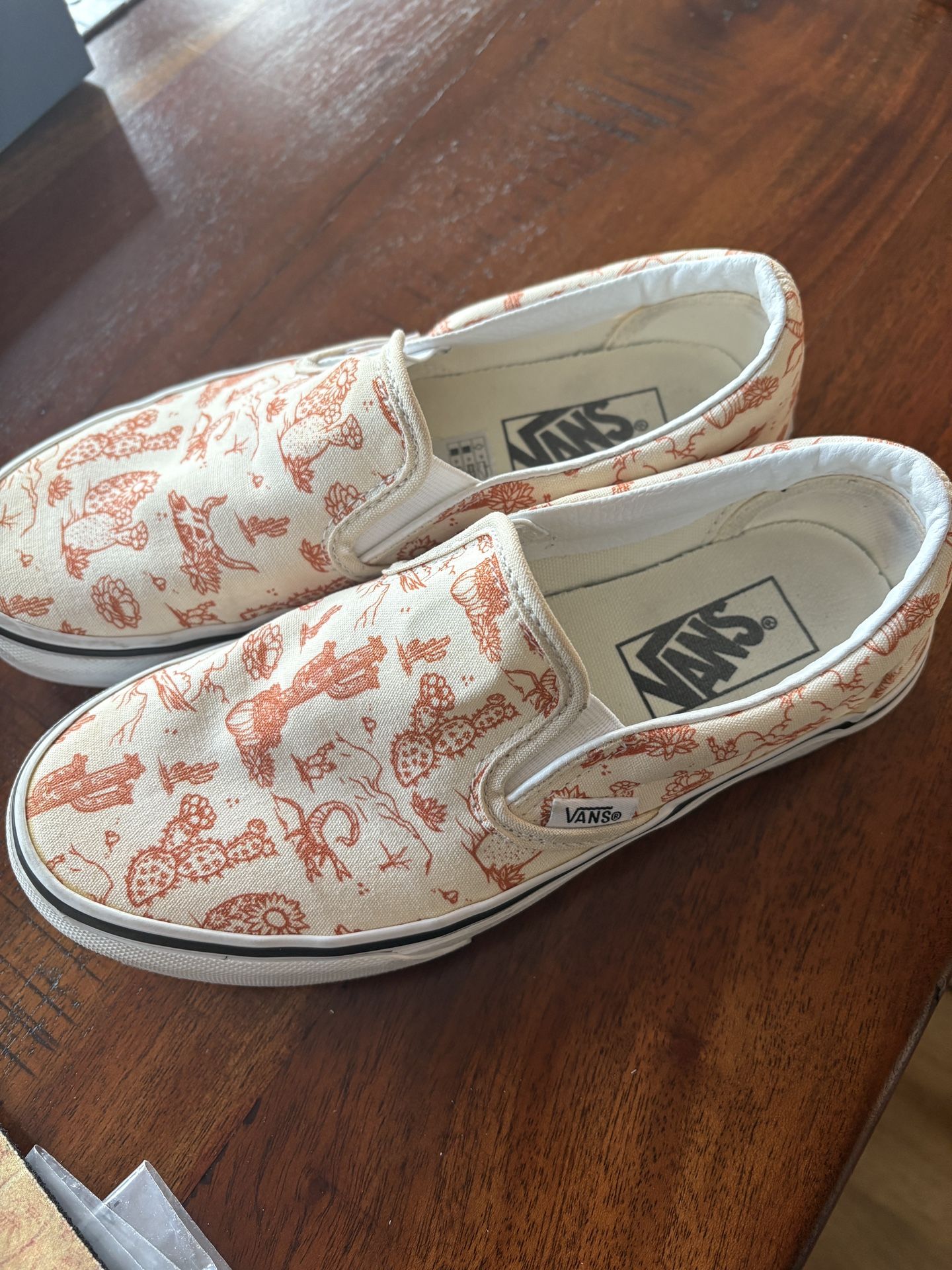 Cream And Orange Slip On Vans Shoes
