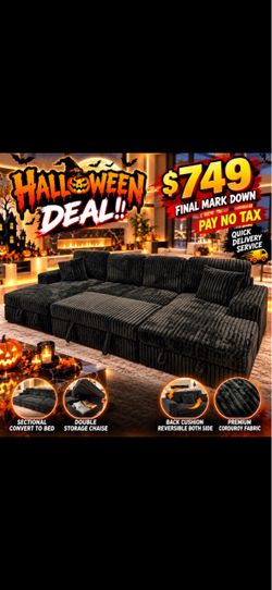 Convertible To Bed Halloween Deal $749 Sectional