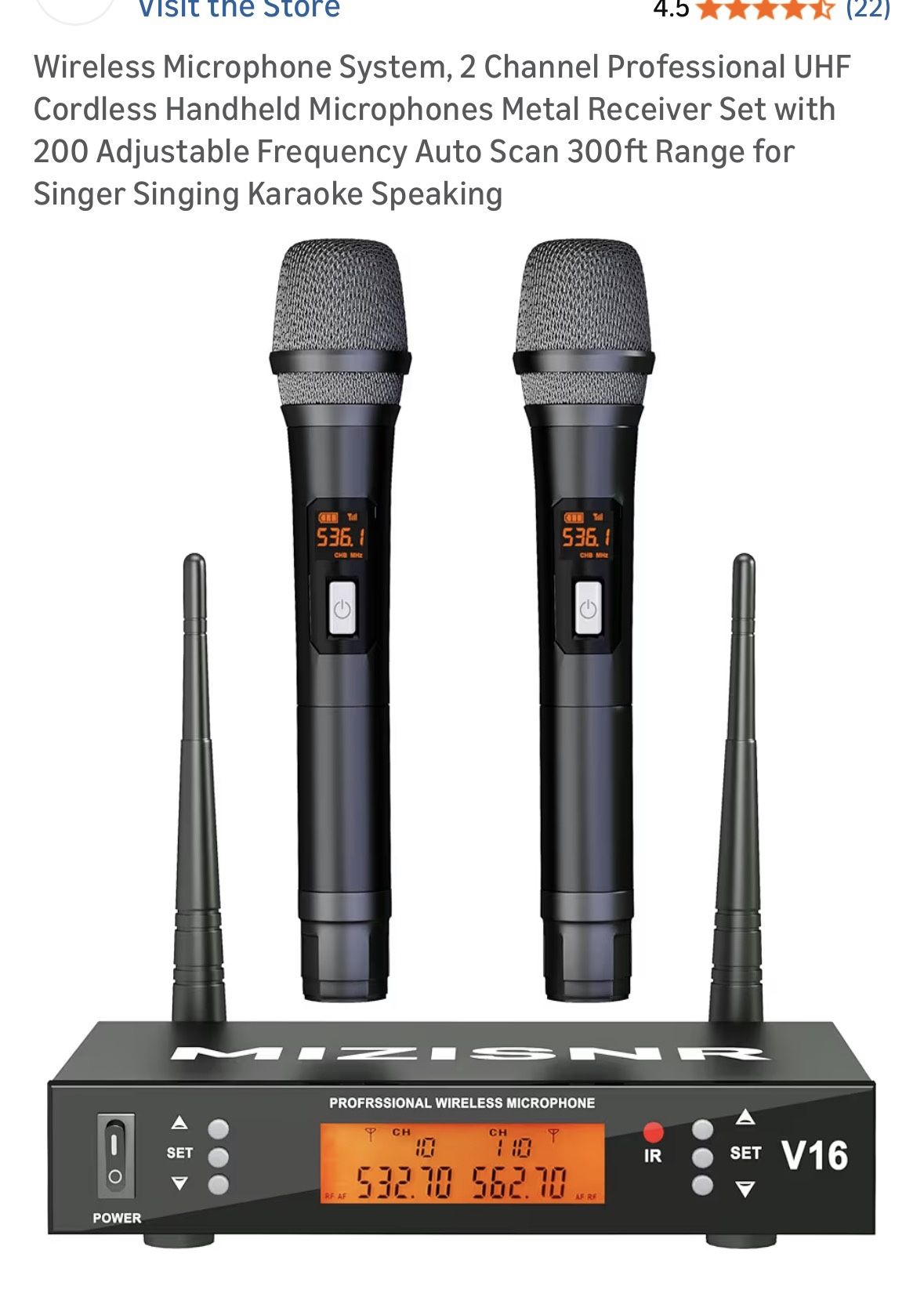Wireless Microphone System, 2 Channel Professional UHF Cordless Handheld Microphones Metal Receiver Set with 200 Adjustable Frequency Auto Scan 300ft 