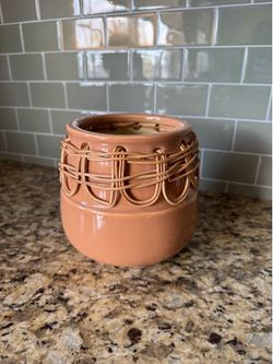 Bohemian woven and ceramic planter pot