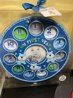 First year blue baby picture frame