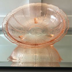 Vintage Jeannette Cherry Blossom Footed Bowl Pink Depression Glass 10.5” OBO